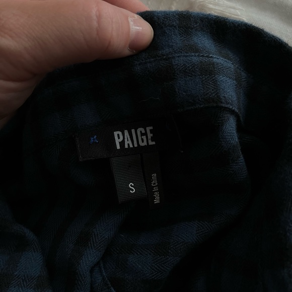 PAIGE flannel black Luna blue plaid button down long sleeve small like new - Picture 3 of 8